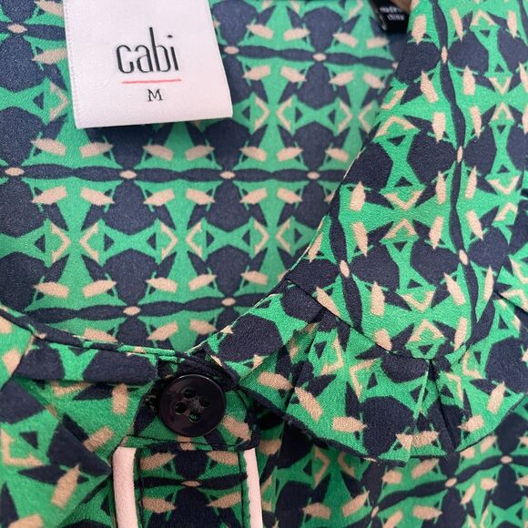 ~ CABI Med Blouse Floral Botanical Top Shirt Flowy Button Up Lightwt Navy Multi - Picture 12 of 15